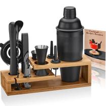 Kit de Coqueteleira 750ml em Aço Inox com Suporte de Bambu e Acessórios Vitino Onyx