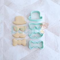 Kit de cortador de Biscoito e carimbo bigode chapeu oculos gravata Dia dos pais