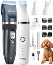 Kit de cortadores de cães e aparadores de patas de cães oneisall 2 em 1, cortadores de cabelo sem fio de baixo ruído para cuidar, aparadores de pelos de animais de estimação para cães pequenos e grandes, gatos e animais