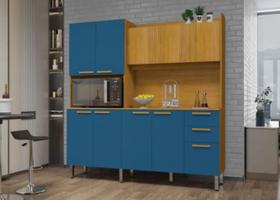 Kit de Cozinha 10 Portas 2 Gavetas - Jean - CHF Móveis - Cinamomo/Azul Turquesa Kit de Cozinha 10 Portas 2 Gavetas - Jean - CHF Móveis - Cinamomo/Azul Turquesa