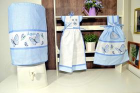 kit de Cozinha 3 Peças - Borboletas Azul kit de Cozinha 3 Peças - Borboletas Azul