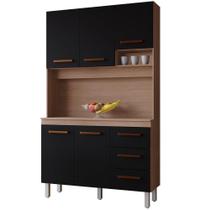 Kit De Cozinha 5 Portas 3 Gavetas Com Nicho Vitorina Savana / Preto
