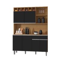 Kit de Cozinha 6 Portas e 1 Gaveta com Nichos Aline Amêndoa/Preto