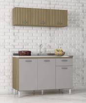 Kit de Cozinha Alice 120m com Balcão Para Pia Sem Tampo/Cuba - Damasco Off White Ripado Poquema