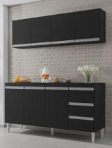 Kit De Cozinha Andréia Armário Aéreo 160mt e Balcão Com Tampo MDP Preto Ajl