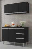 Kit de Cozinha Andréia Balcão 120mt e Aéreo 3 Portas Preto Ajl