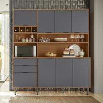 Kit de Cozinha Armário Compacta Viena 8 Portas e 2 Gavetas Lukaliam Móveis Jequitiba com Cinza Fosco