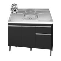 Kit De Cozinha Balcão Com Pia Inox 120 cm 3 Portas e 1 Gaveta Preto Tatiane - Móveis Leartam Kit De Cozinha Balcão Com Pia Inox 120 cm 3 Portas e 1 Gaveta Preto Tatiane - Móveis Leartam