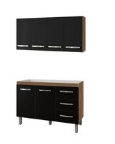 Kit de Cozinha com Aéreo 120m Mara e Balcão para Pia 120m Bianca Sem Tampo - Savana/Preto Móblis