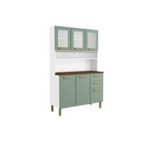 Kit de Cozinha Compacta Bella c/ 6 Portas (3 c/ Vidro) e 2 Gavetas 120cm Verde - Bertolini