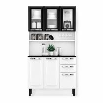 Kit de Cozinha Compacta Branco e Preto em Aço 6 Portas 3 Vidros 2 Gavetas Pratika Kit de Cozinha Compacta Branco e Preto em Aço 6 Portas 3 Vidros 2 Gavetas Pratika