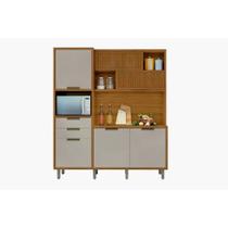 Kit de Cozinha Compacta Loft Imperatriz 3Nichos Microondas c/6Portas e 2Gavetas Ripado 183x212cm Freijo/Off White - Nesher