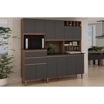 Kit de Cozinha Compacta Malbec Prime c/ 12 Portas e 2 Gavetas 204cm Ebano/Grafite - Genialflex