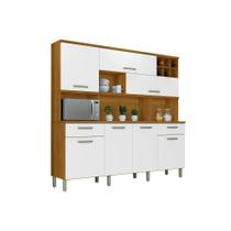 Kit de Cozinha Compacta Master 4Nichos Microondas e Adega c/7 Portas e 2Gavetas 218x201cm Freijó/Branco - Nesher