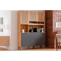 Kit de Cozinha Compacta Moscato 6 Portas e 1 Gaveta 197x151cm Amendoa/Chumbo - Ronipa Kit de Cozinha Compacta Moscato 6 Portas e 1 Gaveta 197x151cm Amendoa/Chumbo - Ronipa