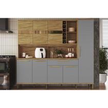 Kit de Cozinha Compacta Touriga c/ 8 Portas e 1 Gaveta 180cm Amendoa/Cinza - Ronipa
