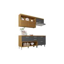 Kit de Cozinha Completa 3 Peças Princesa (2 Balcões + Aéreo) C3P22 Freijo/Grafite - Nesher