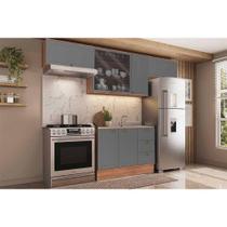 Kit de Cozinha Completa 4 Peças Bella (3Aéreos+1Balcão) C4P174 Nogal/Cinza - Carraro Kit de Cozinha Completa 4 Peças Bella (3Aéreos+1Balcão) C4P174 Nogal/Cinza - Carraro