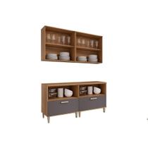 Kit de Cozinha Completa 4 Peças Bella s/ Portas (2Aéreo+2Balcões) 160cm Freijo/Titanium - MGM Kit de Cozinha Completa 4 Peças Bella s/ Portas (2Aéreo+2Balcões) 160cm Freijo/Titanium - MGM
