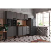 Kit de Cozinha Completa 4 Peças Estilo (2 Armários + 1 Balcão + 1 Paneleiro) C4P104 Cinza/Grafite - Bertolini