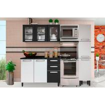 Kit de Cozinha Completa 4 Peças Evidence (1 Armário + 1 Balcão + 1 Paneleiro + 1 Complemento) C4P45 Branco/Preto - Bertolini