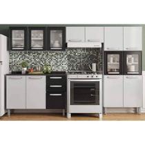Kit de Cozinha Completa 4 Peças Evidence (2 Armários + 1 Balcão + 1 Paneleiro) C4P57 Branco/Preto - Bertolini