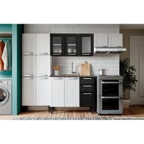 Kit de Cozinha Completa 4 Peças Múltipla (2 Armários + 1 Balcão + 1 Paneleiro) C4P76 Branco/Preto - Bertolini