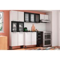 Kit de Cozinha Completa 4 Peças Múltipla (2 Armários + 1 Balcão + 1 Paneleiro) C4P80 Branco/Preto - Bertolini