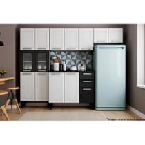 Kit de Cozinha Completa 4 Peças Múltipla (2 Armários + 1 Balcão + 1 Paneleiro) C4P85 Branco/Preto - Bertolini
