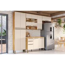 Kit de Cozinha Completa 4 Peças Nápoli Prime (2 Armários + 1 Balcão + 1 Paneleiro) C4P01 Castanho/Branco - Ronipa