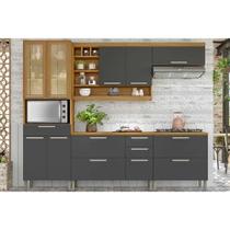 Kit de Cozinha Completa 5 Peças Burguesa Premium (2Aéreos+2Balcões+1Paneleiro) C6P56 Freijo/Grafite - Nesher