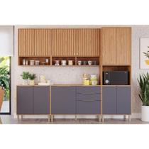 Kit de Cozinha Completa 5 Peças Divina (2Aéreos+2Balcões+1Paneleiro) CZ001 Freijo/Titanium - MGM Kit de Cozinha Completa 5 Peças Divina (2Aéreos+2Balcões+1Paneleiro) CZ001 Freijo/Titanium - MGM