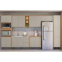 Kit de Cozinha Completa 7 Peças Allure (3Aéreos+2Balcões+1Paneleiro+1TorreQuente) CP22 Jequitiba/Gris Fosco - Linea Brasil