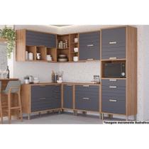 Kit de Cozinha Completa 7 Peças Eloise (3Aéreos+3Balcões+1Paneleiro) CZ029 Freijo/Titanium - MGM