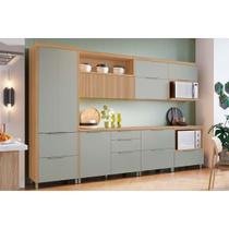 Kit de Cozinha Completa 7 Peças Marquesa (3Aéreos+3Balcões+1Paneleiro) C6P87 Nature/Verde - Nesher