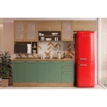 Kit de Cozinha Completa 8 Peças Botanic (4Aéreos+2Balcões+2Complementos) M665 Nogueira/Verde Oliva - Kappesberg