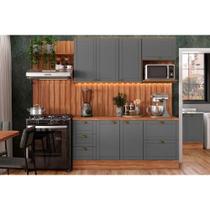 Kit de Cozinha Completa 9 Peças Bella (2Aéreos+2Balcões+5Complementos) C9P60 Nogal/Cinza - Carraro Kit de Cozinha Completa 9 Peças Bella (2Aéreos+2Balcões+5Complementos) C9P60 Nogal/Cinza - Carraro