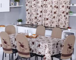 jogo de cozinha cortina toalha de mesa p/4 cadeiras kit com 4 encosto  de cadeira .