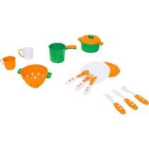 Kit de Cozinha Infantil Calesita - 13 Acessórios - Verde/Laranja