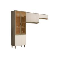 Kit de Cozinha Modulada 3 Peças Connect (2 Armários + 1 Cristaleira) CPT13 Duna/Cristal - Henn Kit de Cozinha Modulada 3 Peças Connect (2 Armários + 1 Cristaleira) CPT13 Duna/Cristal - Henn