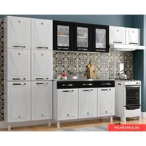 Kit de Cozinha Modulada 3 Peças Star New 4 Peças (2 Armários 3 Portas Vidro + 1 Balcão p/ Pia + 1 Paneleiro) Branco/Preto - Telasul