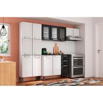 Kit de Cozinha Modulada 4 Peças Múltipla (2 Armários + 1 Balcão + 1 Paneleiro) C4P78 Branco/Preto - Bertolini