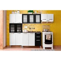 Kit de Cozinha Modulada 4 Peças Múltipla (2 Armários + 1 Balcão + 1 Paneleiro) C4P79 Branco/Preto - Bertolini