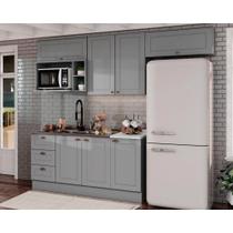 Kit de Cozinha Modulada 7 Peças Americana (3 Aéreos. 2 Balcões, 1 Nicho, 1 Complemento) Cinza - Henn