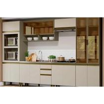 Kit de Cozinha Modulada 7 Peças Connect c/ (Torre Quente + Paneleiro + 2 Aéreos + 2 Gabinetes c/ 1 Tampo p/ Cooktop) CZ263 Duna/Cristal - Henn