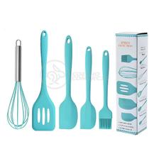 Kit de Cozinha Utensílios de Silicone Kit 5 com Peças Batedor Manual Espátulas Pincel - Azul