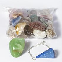 Kit de Cristais Rolados e Pêndulo Naturais para Mesa Radiônica e Reiki - 40 Pedras