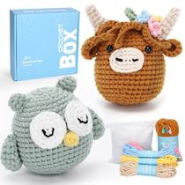 Kit de crochê CrochetBox Highland Cow and Owl para iniciantes Kit de crochê CrochetBox Highland Cow and Owl para iniciantes