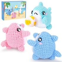 Kit de crochê JDS 3 Sharks da Fortuning com tutoriais Kit de crochê JDS 3 Sharks da Fortuning com tutoriais