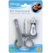 Kit de Cuidado para Bebe Clingo KIT Manicure Infantil Cinza com 4 Peças